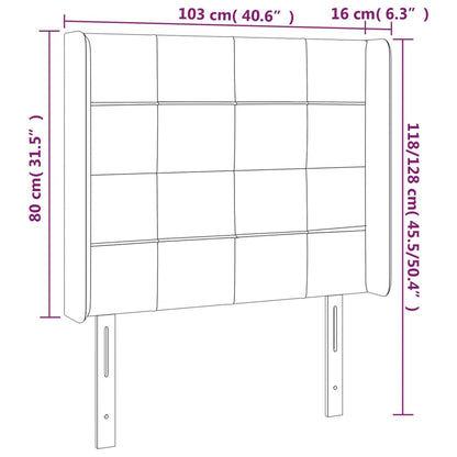 Sänggavel LED ljusgrå 103x16x118/128 cm tyg