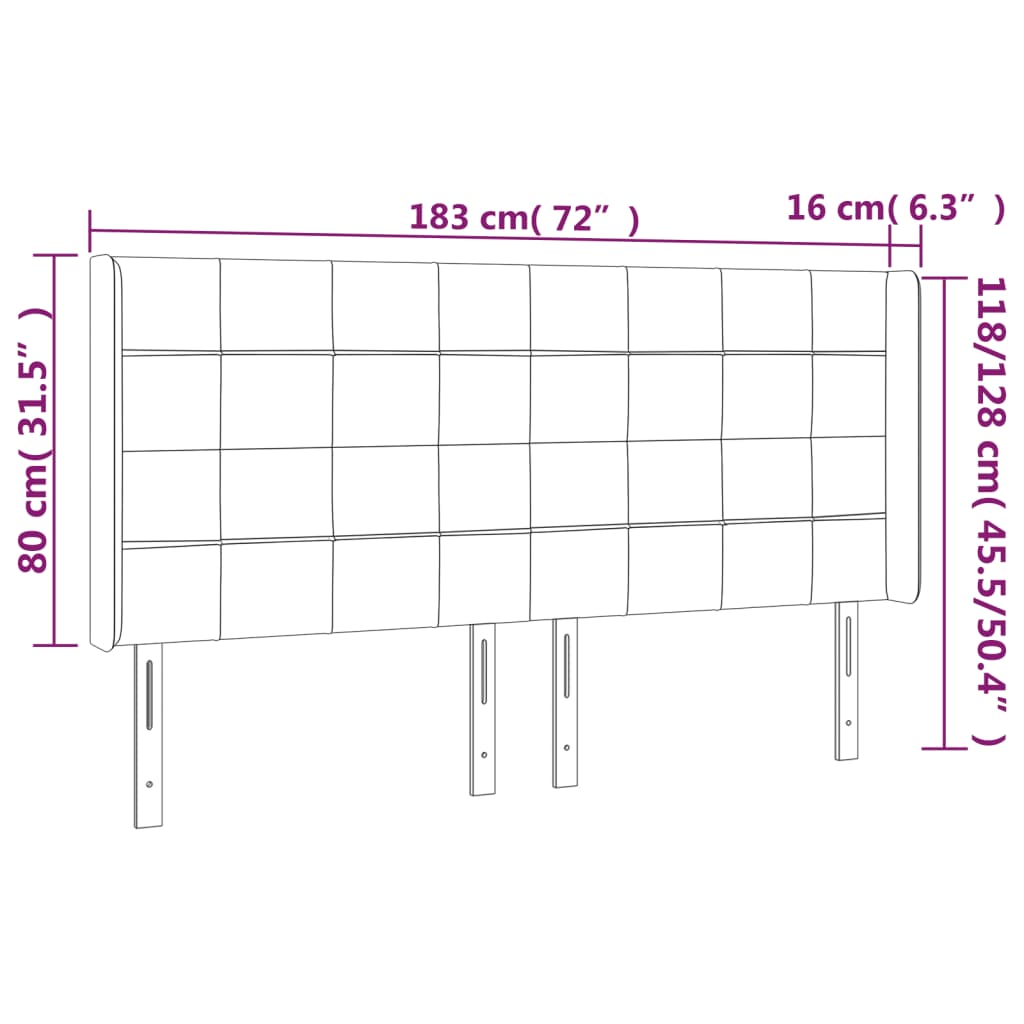 Sänggavel LED mörkbrun 183x16x118/128 cm tyg