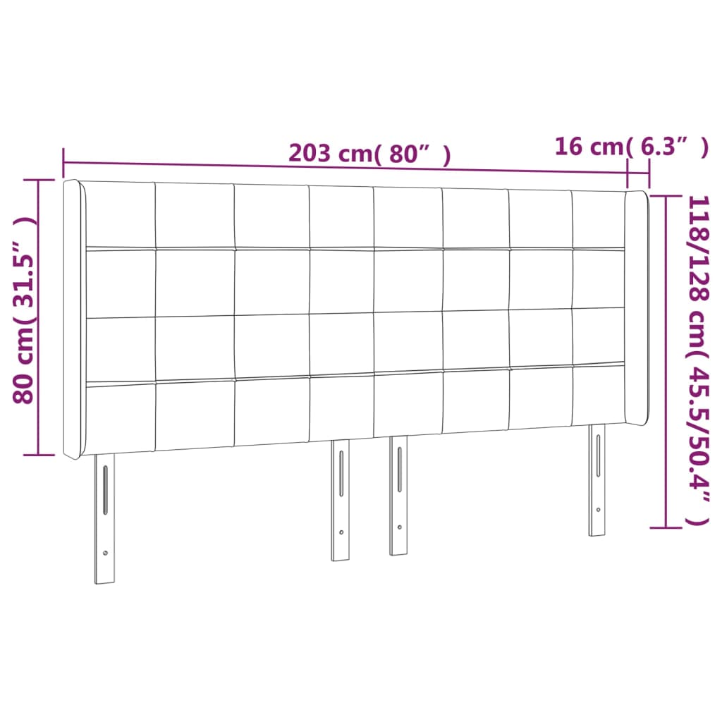 Sänggavel LED mörkbrun 203x16x118/128 cm tyg