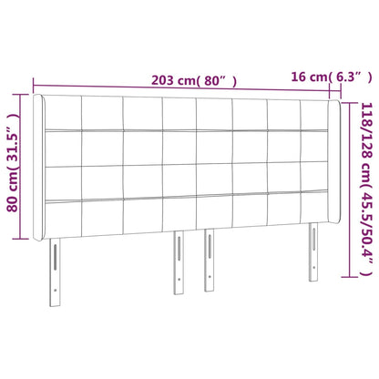 Sänggavel LED mörkbrun 203x16x118/128 cm tyg