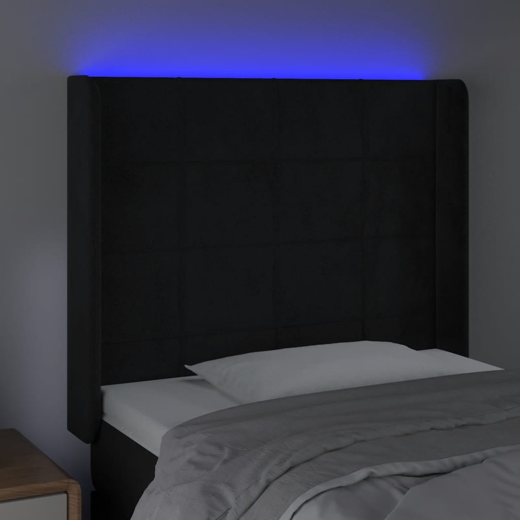 Sänggavel LED svart 93x16x118/128 cm sammet