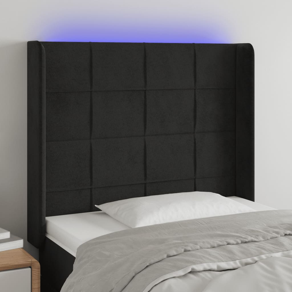 Sänggavel LED svart 93x16x118/128 cm sammet