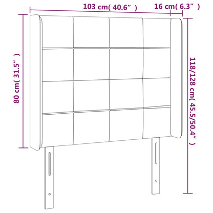 Sänggavel LED ljusgrå 103x16x118/128 cm sammet