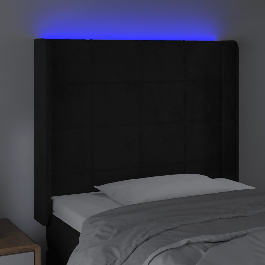 Sänggavel LED svart 103x16x118/128 cm sammet