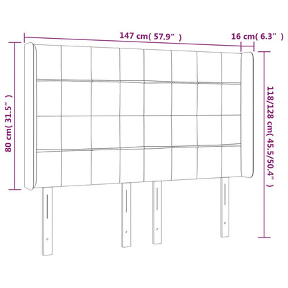 Sänggavel LED blå 147x16x118/128 cm sammet