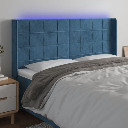 Sänggavel LED blå 163x16x118/128 cm sammet