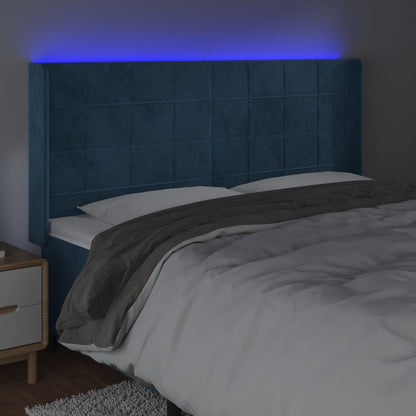 Sänggavel LED mörkblå 183x16x118/128 cm sammet