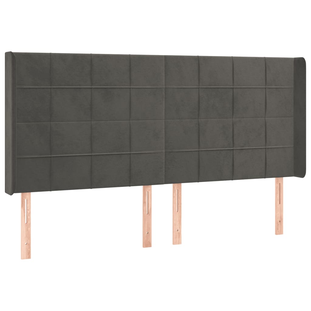 Sänggavel LED mörkgrå 203x16x118/128 cm sammet