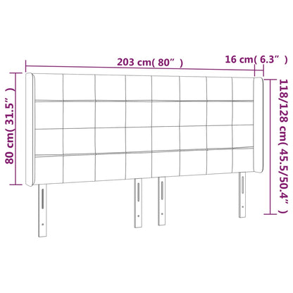 Sänggavel LED mörkgrå 203x16x118/128 cm sammet