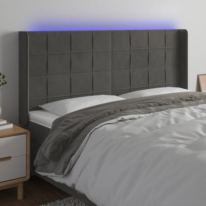 Sänggavel LED mörkgrå 203x16x118/128 cm sammet