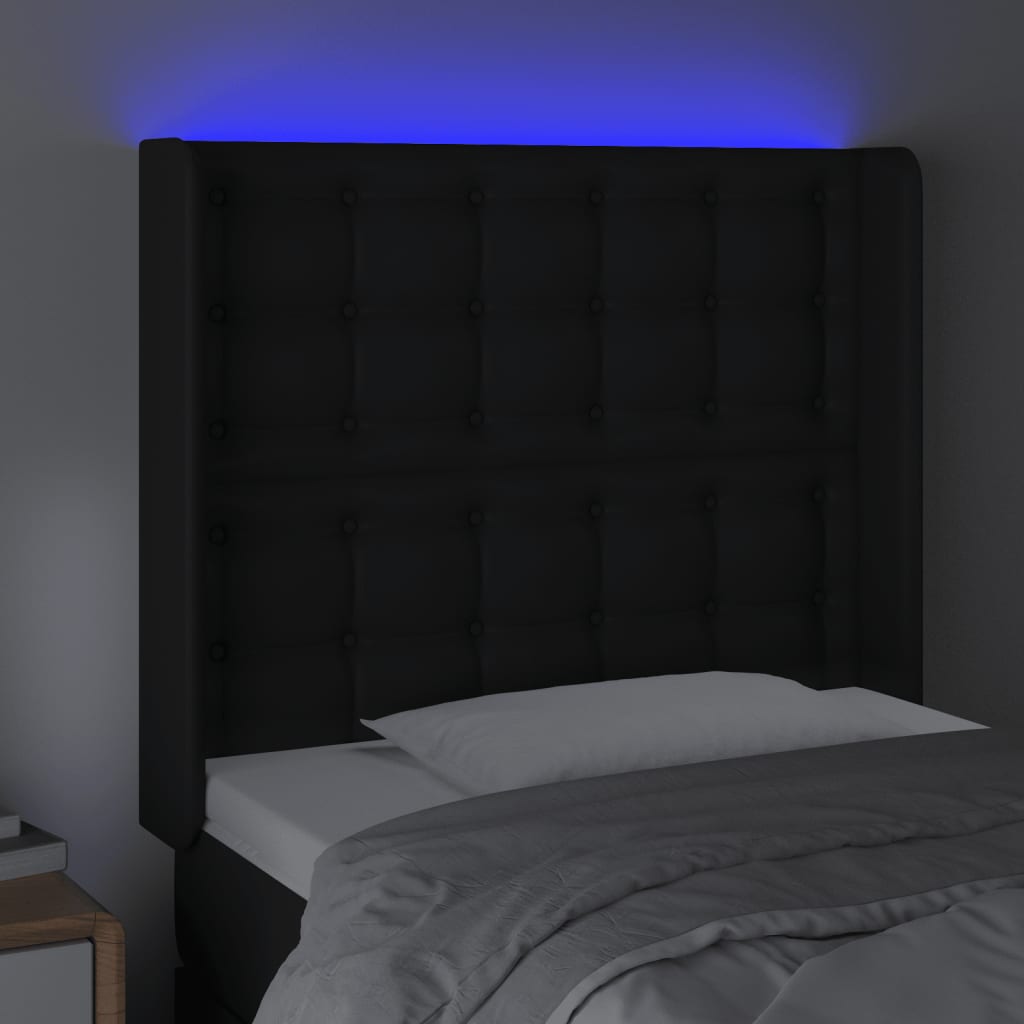 Sänggavel LED svart 103x16x118/128 cm konstläder