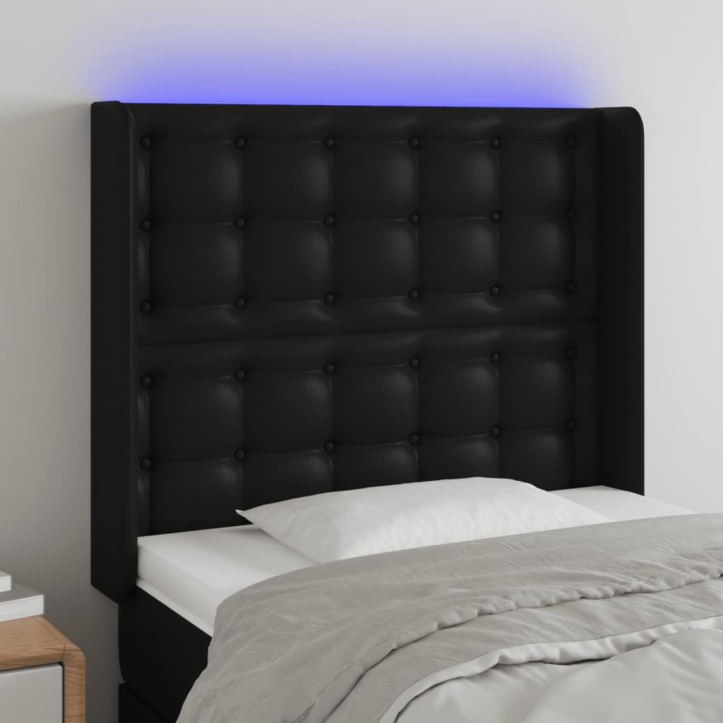 Sänggavel LED svart 103x16x118/128 cm konstläder