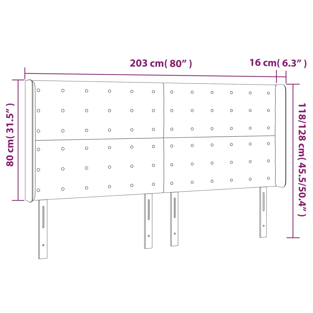 Sänggavel LED vit 203x16x118/128 cm konstläder