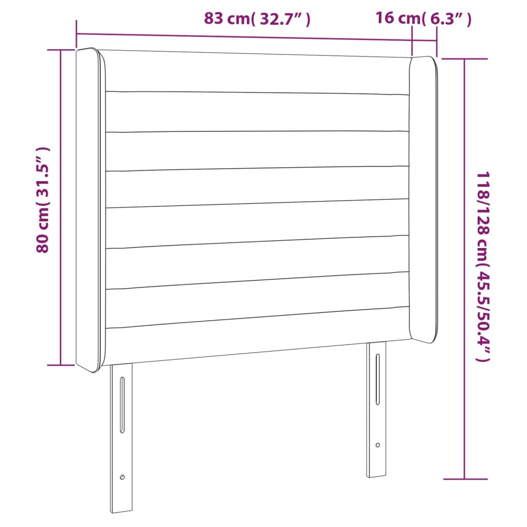 Sänggavel LED svart 83x16x118/128 cm tyg