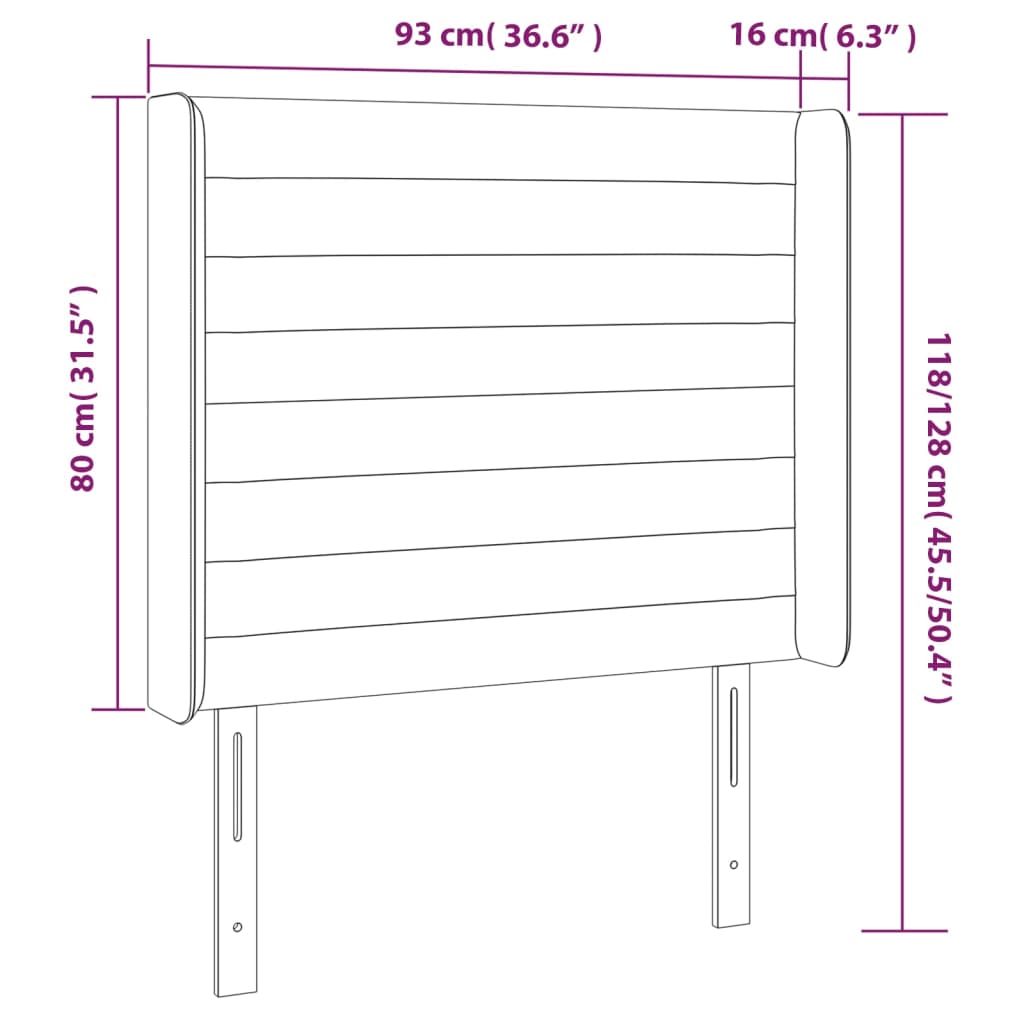 Sänggavel LED mörkgrå 93x16x118/128 cm tyg