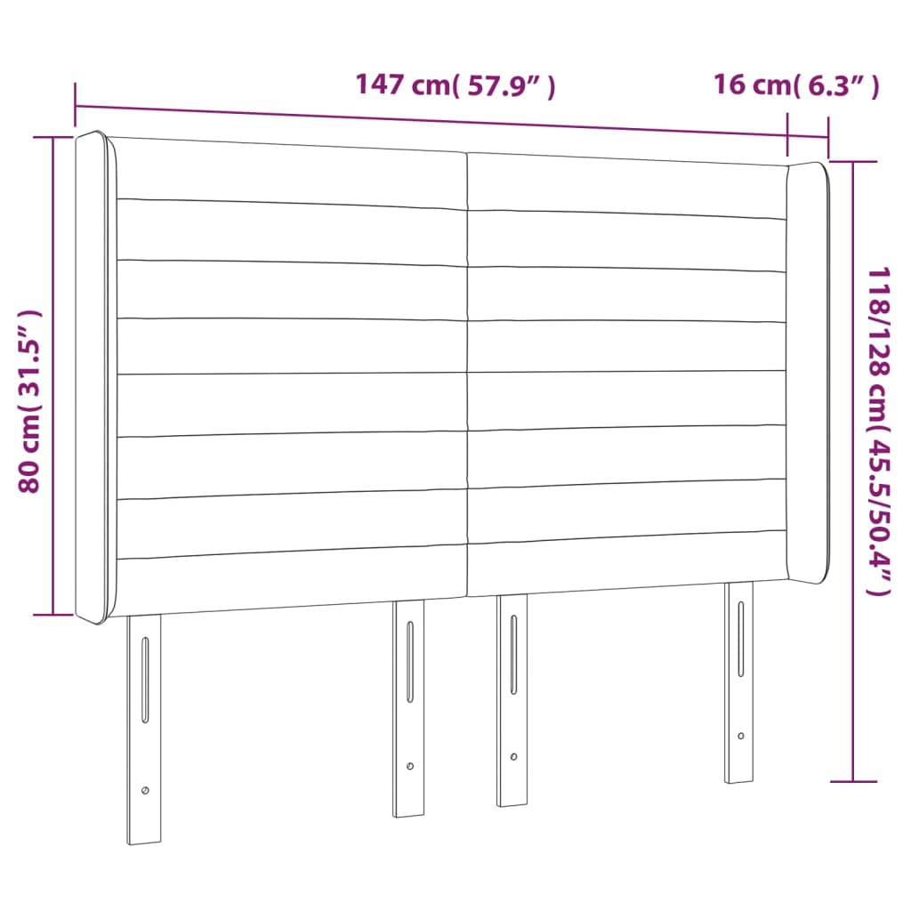 Sänggavel LED ljusgrå 147x16x118/128 cm tyg