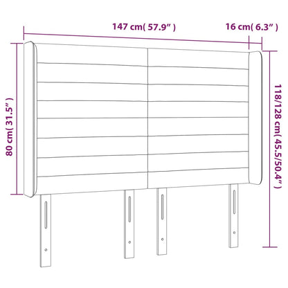 Sänggavel LED ljusgrå 147x16x118/128 cm tyg