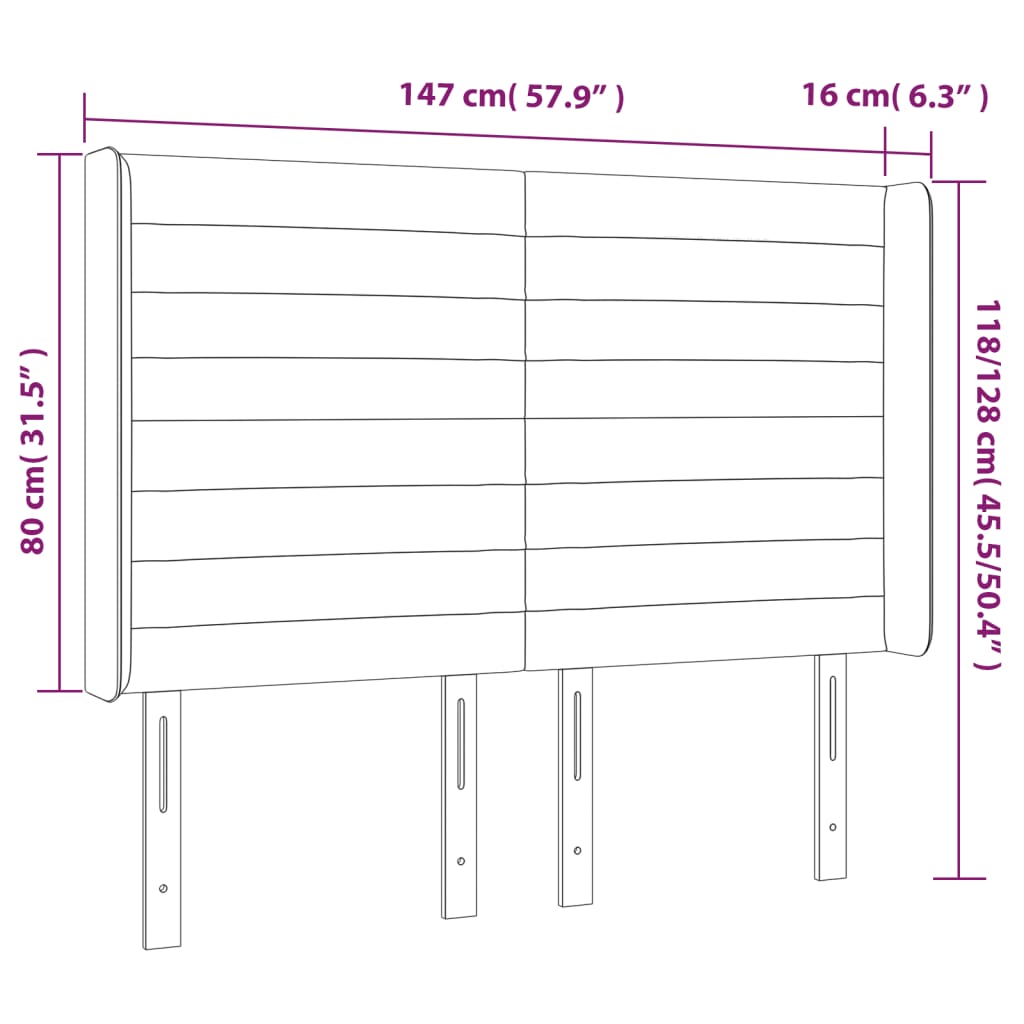 Sänggavel LED taupe 147x16x118/128 cm tyg