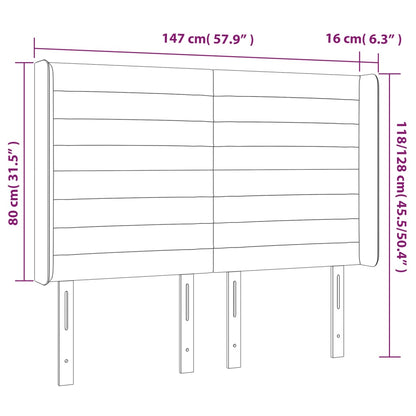 Sänggavel LED taupe 147x16x118/128 cm tyg