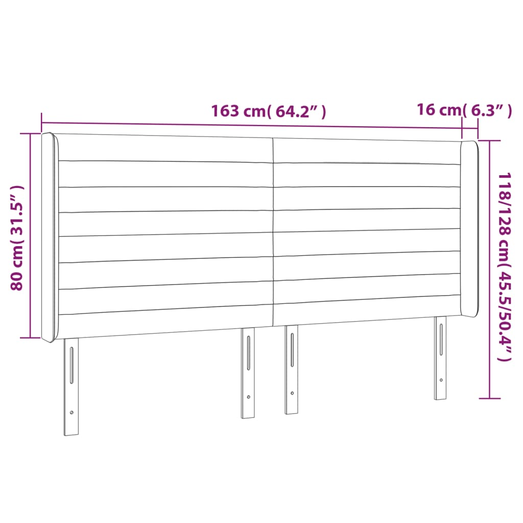 Sänggavel LED mörkbrun 163x16x118/128 cm tyg