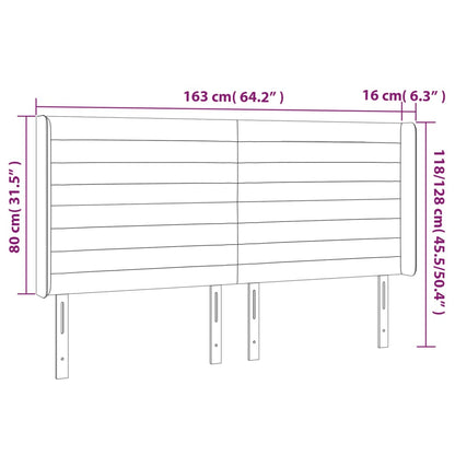 Sänggavel LED mörkbrun 163x16x118/128 cm tyg