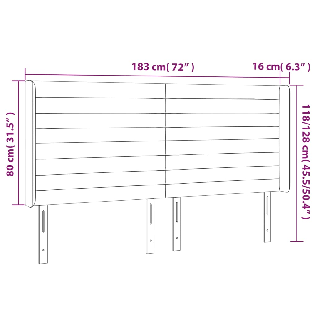 Sänggavel LED ljusgrå 183x16x118/128 cm tyg