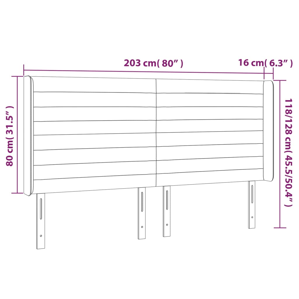 Sänggavel LED svart 203x16x118/128 cm tyg