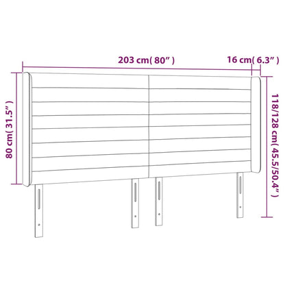 Sänggavel LED svart 203x16x118/128 cm tyg