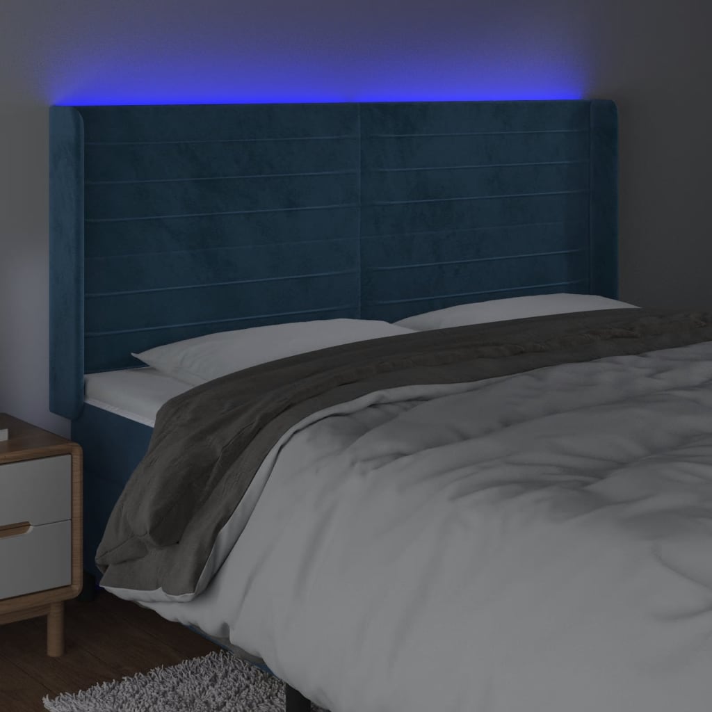 Sänggavel LED blå 163x16x118/128 cm sammet