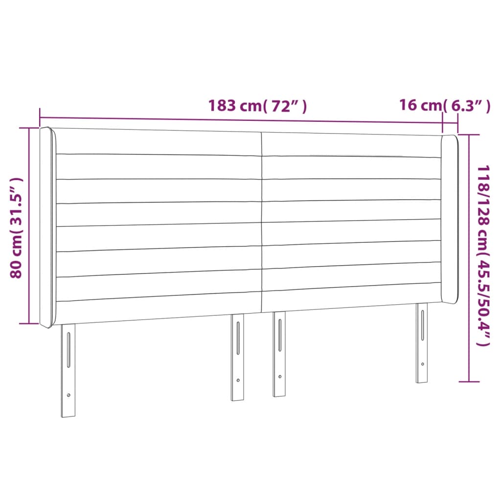 Sänggavel LED mörkgrå 183x16x118/128 cm sammet