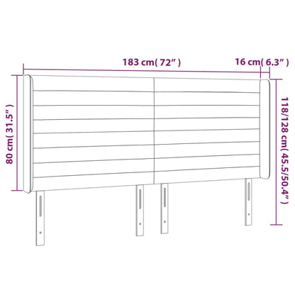 Sänggavel LED mörkgrå 183x16x118/128 cm sammet