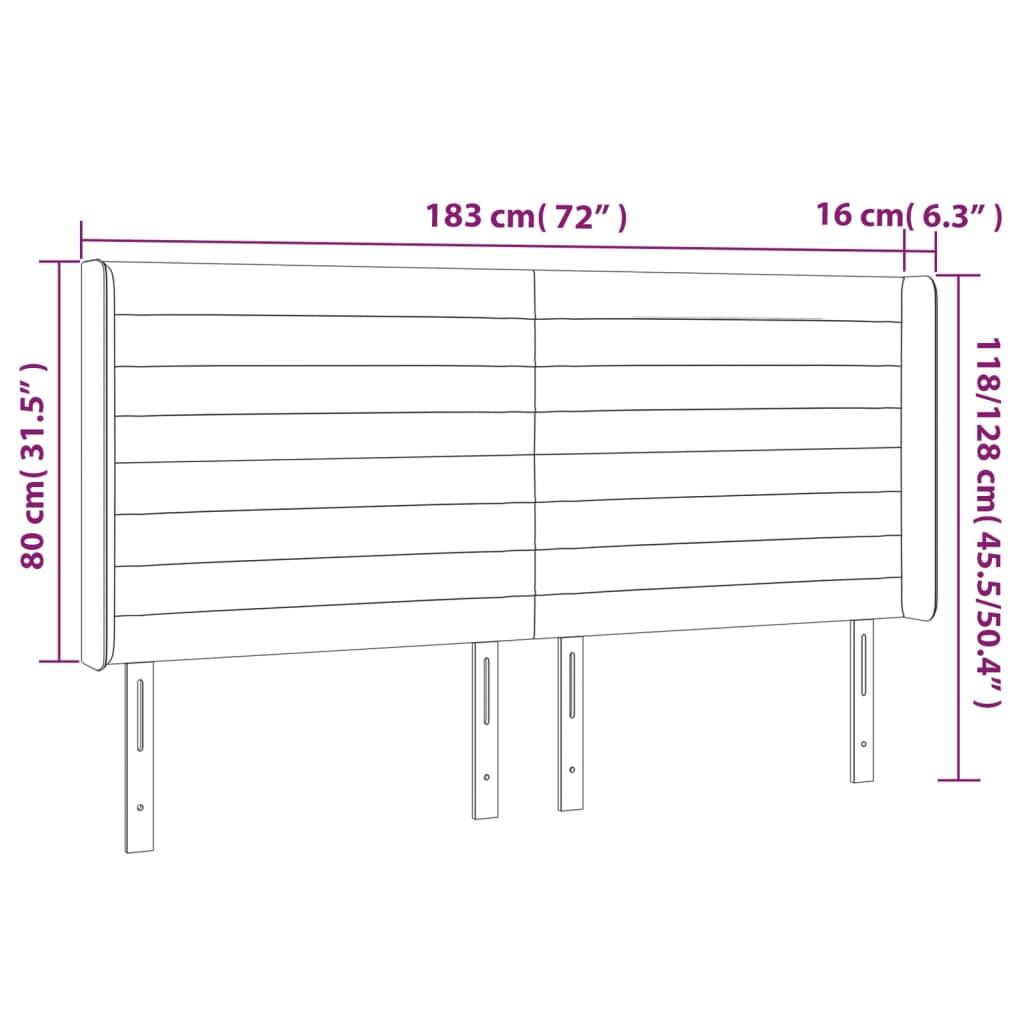 Sänggavel LED mörkblå 183x16x118/128 cm sammet