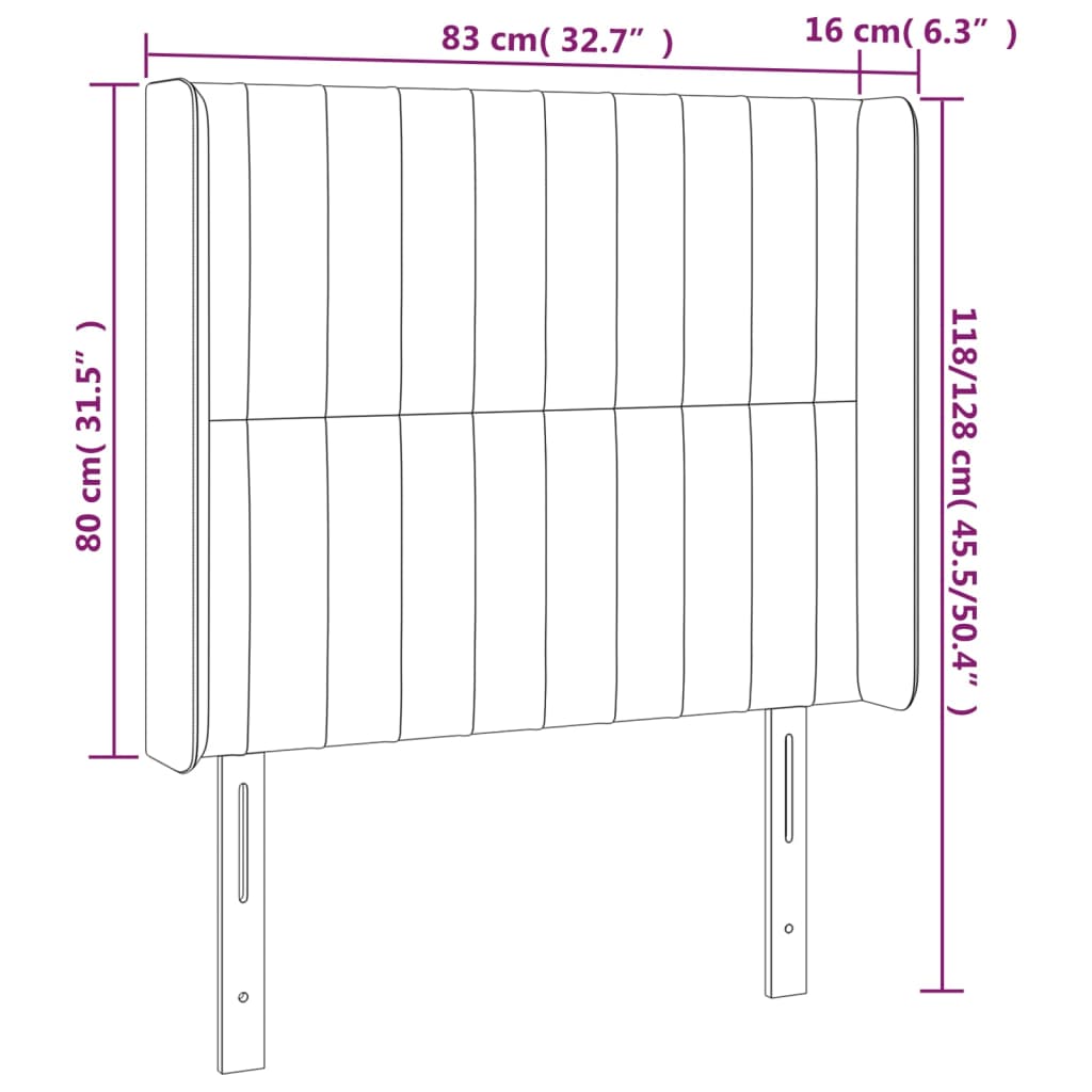 Sänggavel LED mörkgrå 83x16x118/128 cm tyg