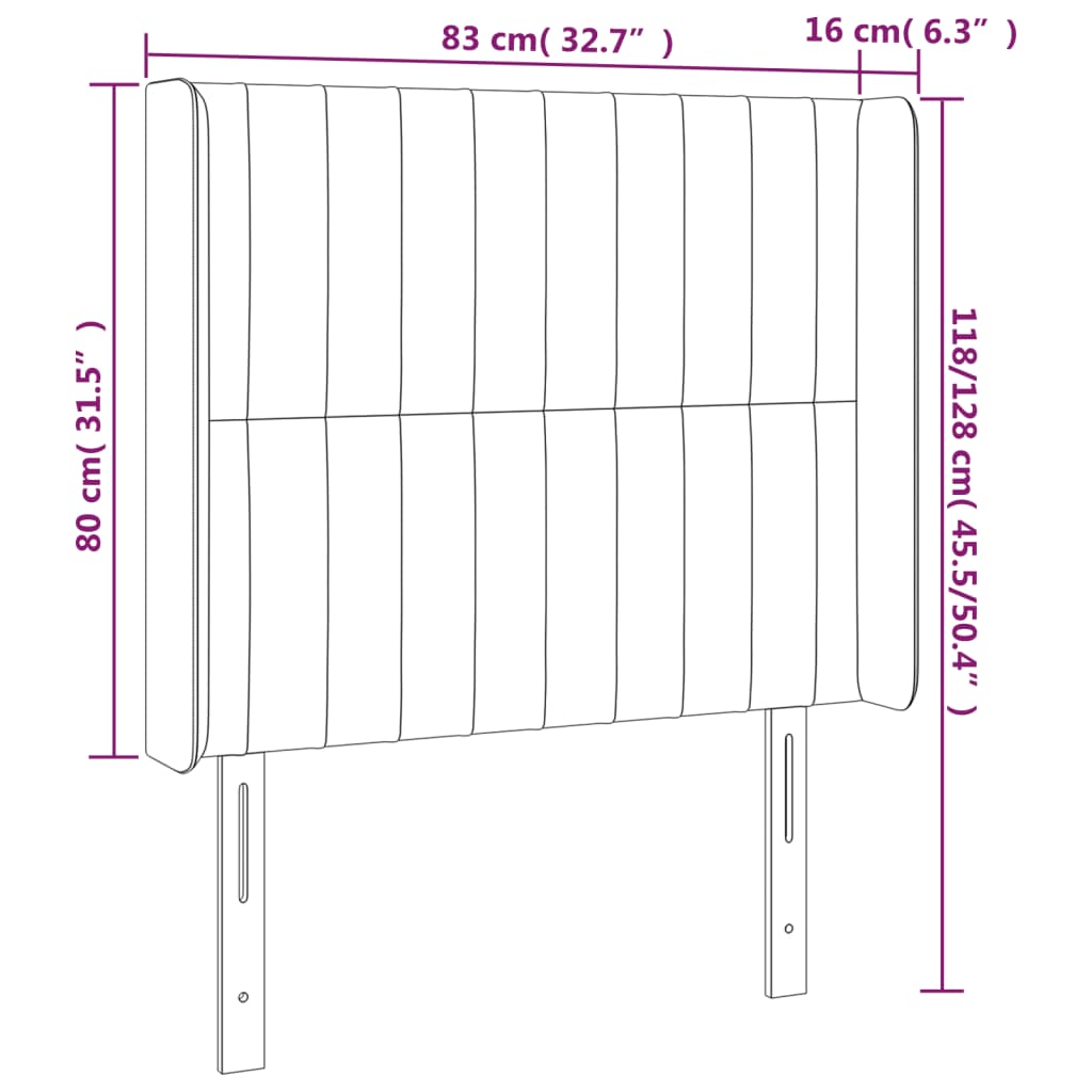 Sänggavel LED mörkbrun 83x16x118/128 cm tyg