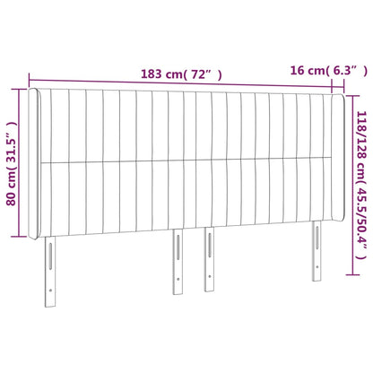 Sänggavel LED mörkgrå 183x16x118/128 cm tyg