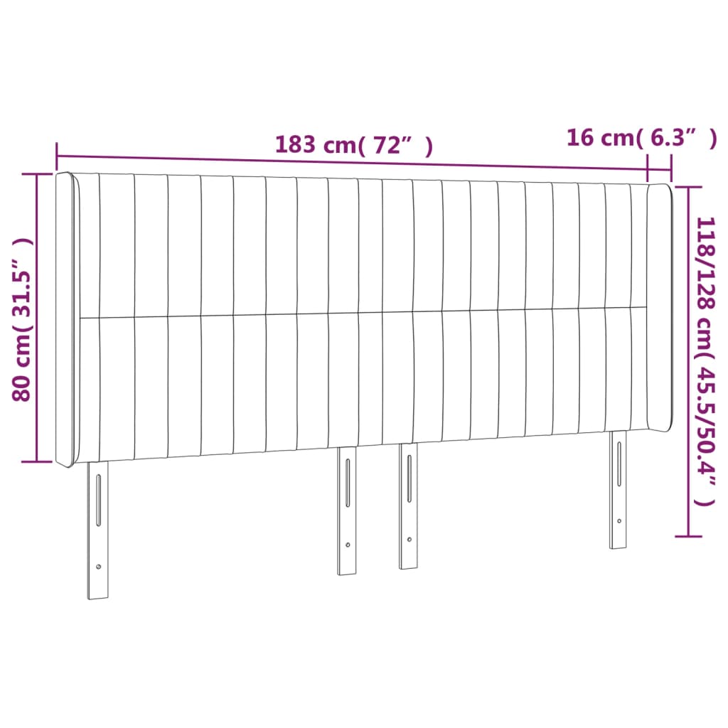 Sänggavel LED taupe 183x16x118/128 cm tyg