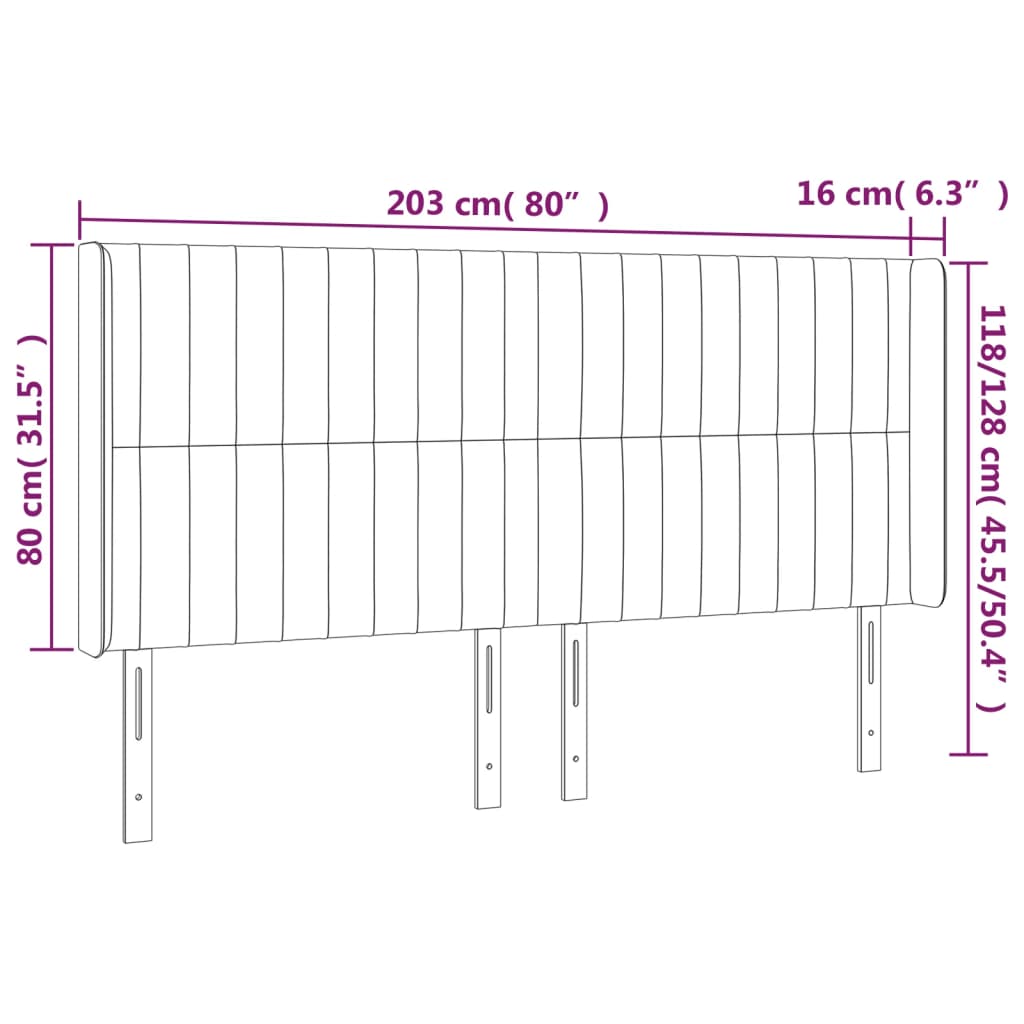 Sänggavel LED svart 203x16x118/128 cm tyg