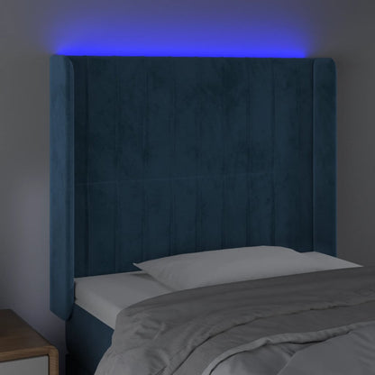 Sänggavel LED mörkblå 93x16x118/128 cm sammet