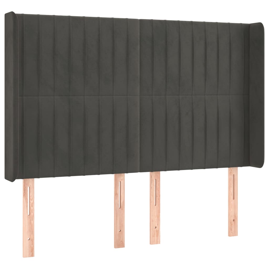 Sänggavel LED mörkgrå 147x16x118/128 cm sammet