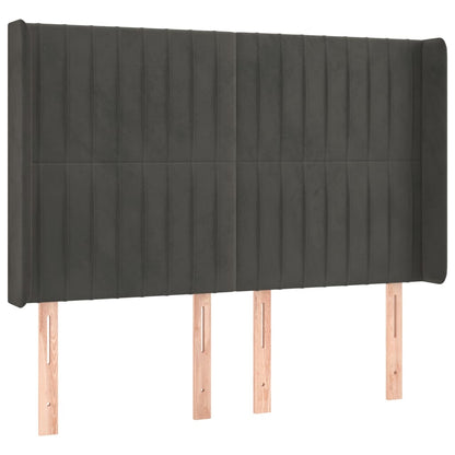 Sänggavel LED mörkgrå 147x16x118/128 cm sammet