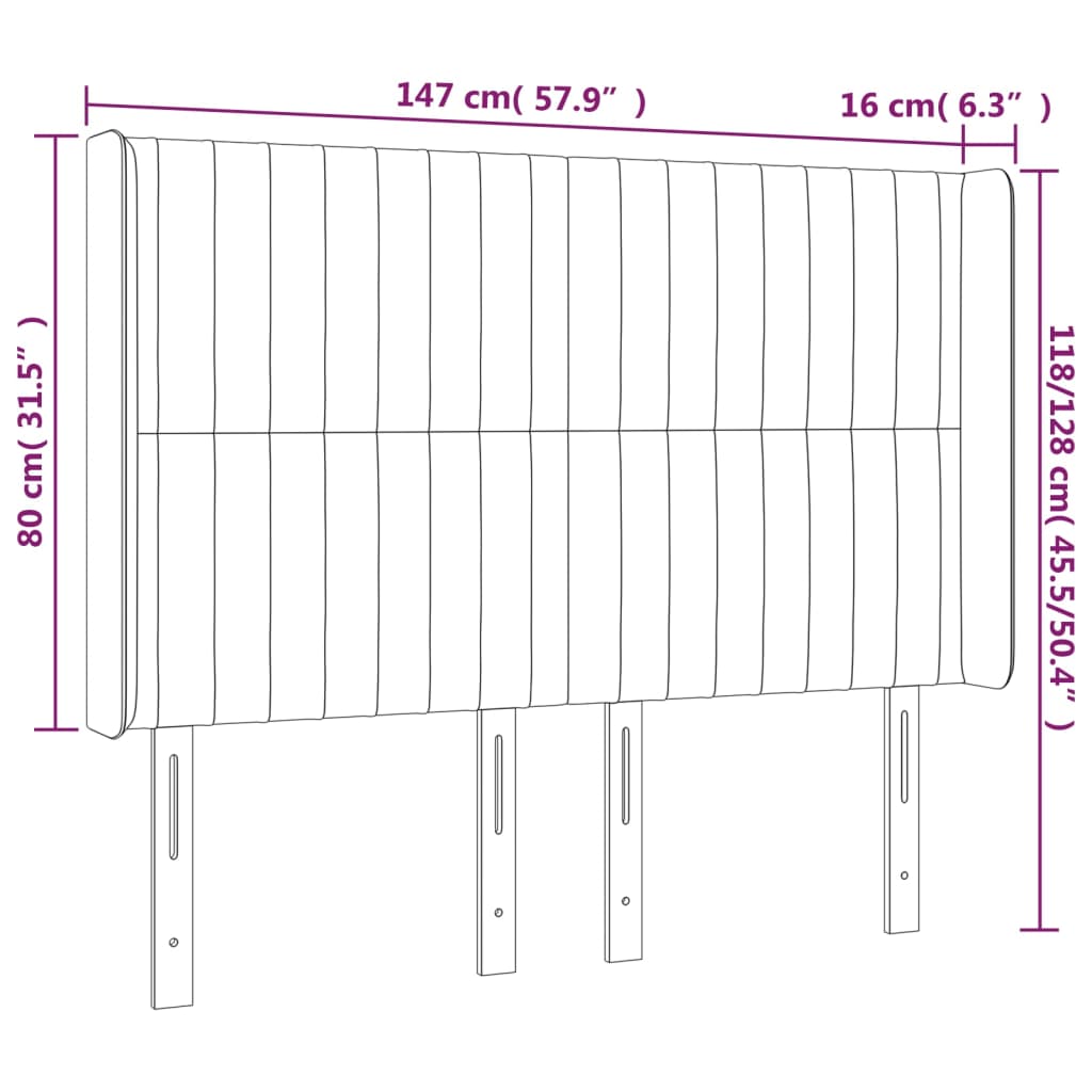 Sänggavel LED mörkgrå 147x16x118/128 cm sammet