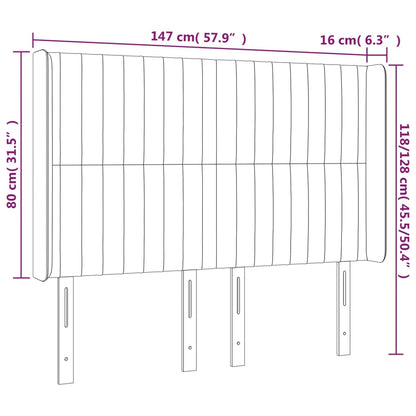 Sänggavel LED rosa 147x16x118/128 cm sammet