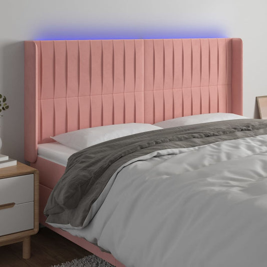 Sänggavel LED rosa 163x16x118/128 cm sammet