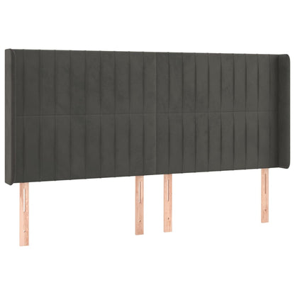 Sänggavel LED mörkgrå 183x16x118/128 cm sammet