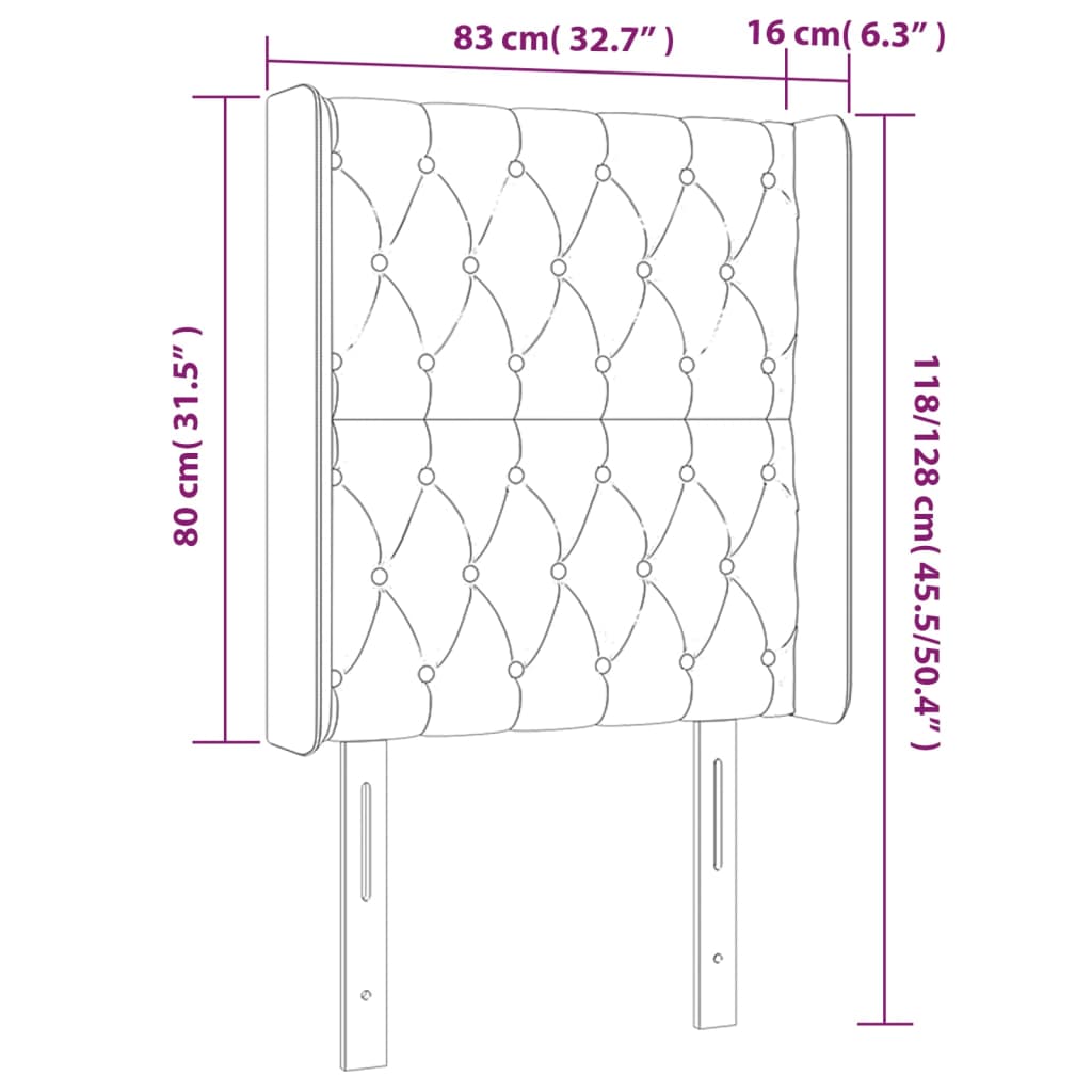 Sänggavel LED mörkgrå 83x16x118/128 cm tyg