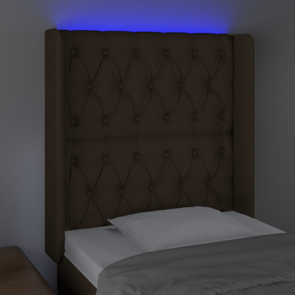 Sänggavel LED mörkbrun 83x16x118/128 cm tyg