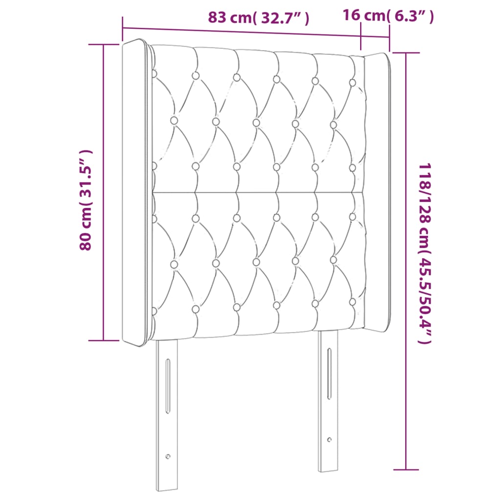 Sänggavel LED mörkbrun 83x16x118/128 cm tyg