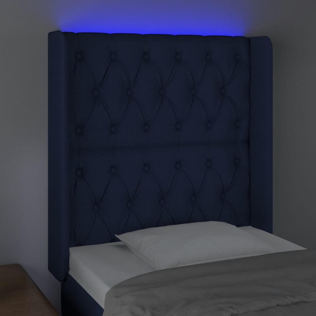 Sänggavel LED blå 83x16x118/128 cm tyg