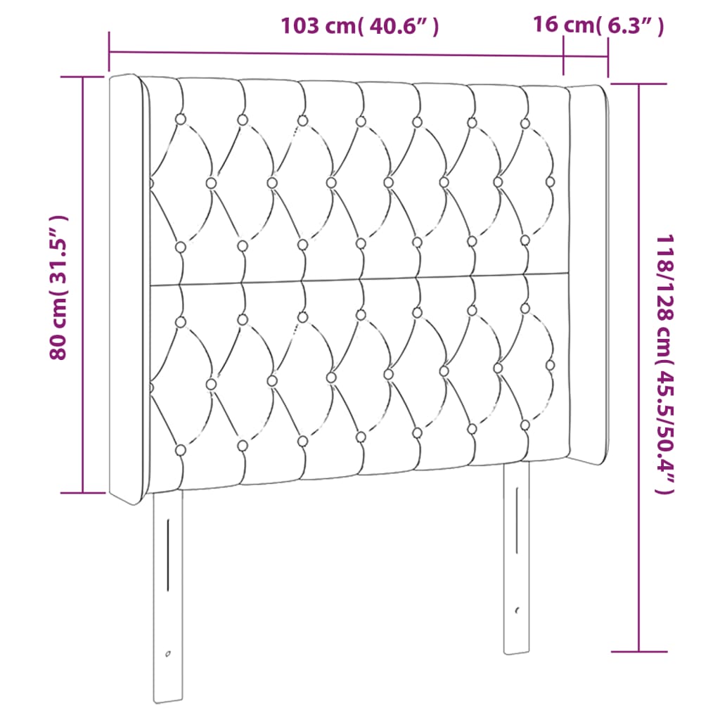 Sänggavel LED ljusgrå 103x16x118/128 cm tyg