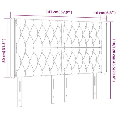 Sänggavel LED mörkgrå 147x16x118/128 cm tyg